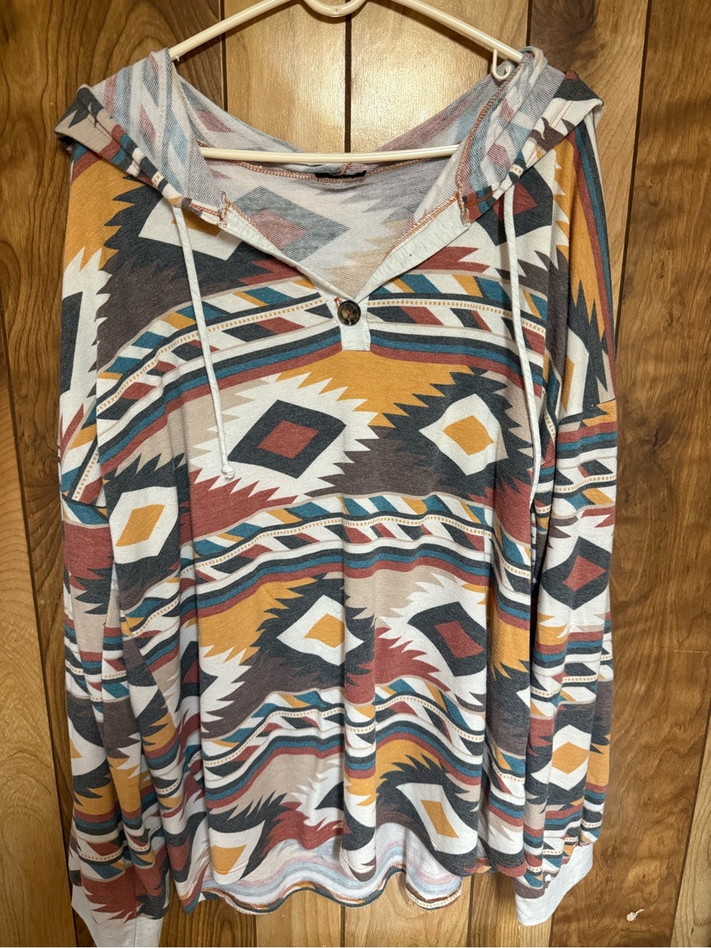 Aztec Print Hooded Pullover Sweater - Multi